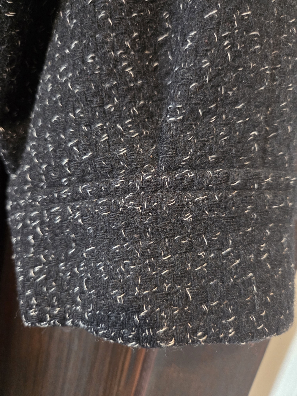 David Benjamin Collection Women’s Size 16 Black Tweed Wool Coat Leather Trim - Picture 10 of 10